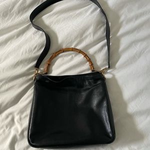 Black leather Gucci bamboo bag